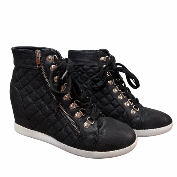 JustFab Shoes - JustFab Stylish Black Quilted Wedge Sneakers